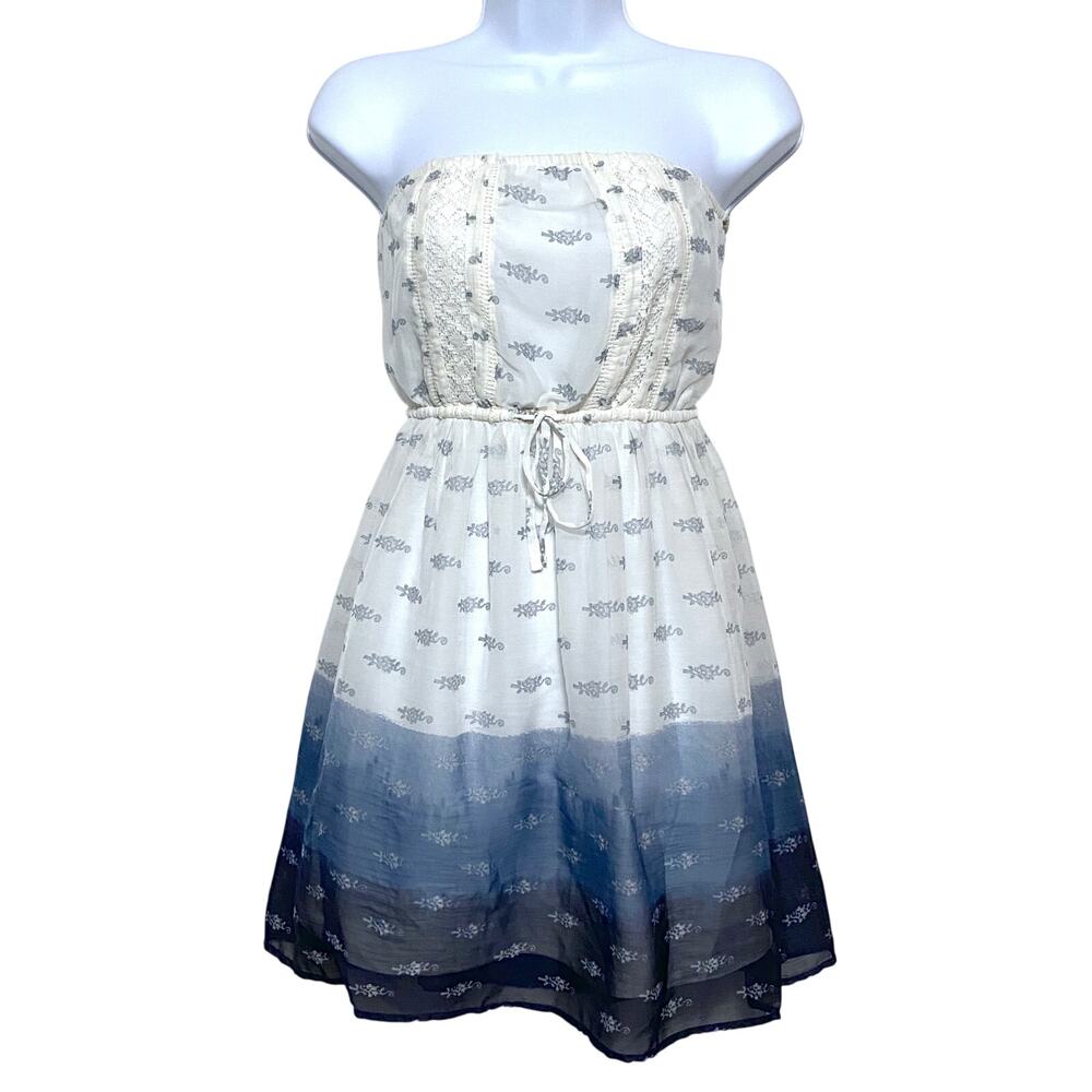 Mudd Blue Ombre Babydoll Strapless Dress S Sheer Tie Waist Beachy Soft Girl Y2K